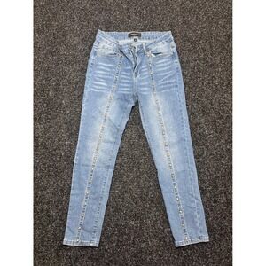 Beyond Us Women Studded Front Seam Light Wash Slim Jeans Size 10 Blue Denim